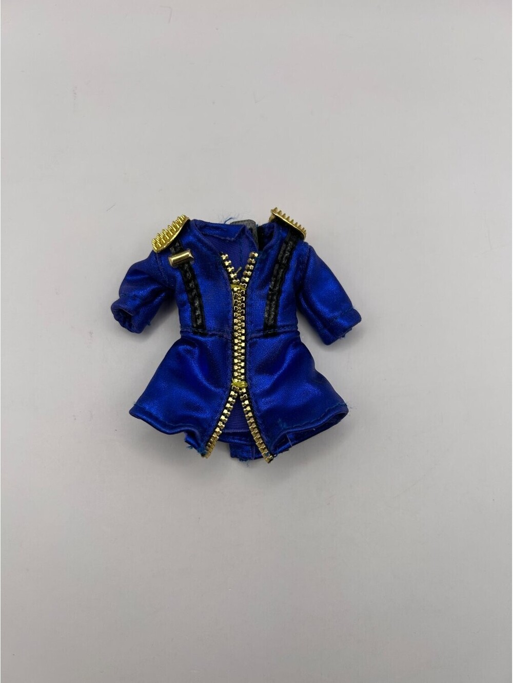 Blue Metallic Fashion Doll Coat Jacket Dress Gold Zipper Spiked Epaulets Clothes